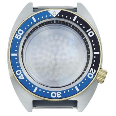Imagem de FEIYASHI Caixa de relógio modificada à prova d'água de aço 10 ATM de 41 mm para NH35 NH34 NH36 Movimento SKX Abalone acessórios de relógio, Prata e ouro 9, Deep Blue Chapter Ring, Caixa de relógio de