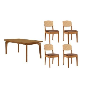 Imagem de Sala Jantar Mesa Londrina Tampo Curvo 120cm+4 Cadeiras Havana Naturale - Corano Capuccino - Rufato