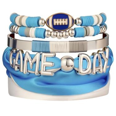 Imagem de DoDoBeads Conjunto de pulseiras femininas para dia de jogo – 4 peças de joias empilháveis de futebol, acessórios versáteis para fãs de esportes para chapéu, bolsa e colar, Medium, Metal, Sem Pedra