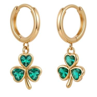 Imagem de Brincos femininos do Dia de São Patrício | Brincos pendentes de trevo irlandês | Joias irlandesas - Presente adorável