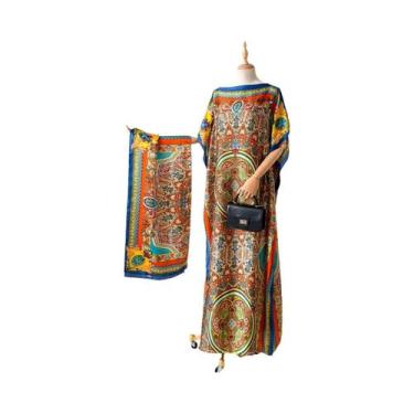 Imagem de Vestido Kaftan De Moda Feminina Para O Verão Com Grande Lenço, Abaya S