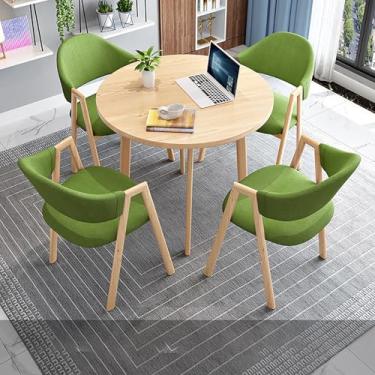 Imagem de Mesa de recepção e cadeiras de conferência, conjunto de mesa de jantar para 4, conjunto de mesa de jantar redonda e cadeira, com 1 mesa e 4 cadeiras, economia de espaço, fácil de montar, para sala de