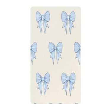 Imagem de Blueangle Lençol de berço padrão para berço infantil - Lençóis de algodão macio e respirável com laço azul (336)