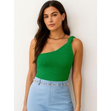 Imagem de Blusa Cropped Feminino Tricot Modal Um Ombro Só Mula Manca Furinho Ver