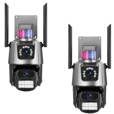 Imagem de Kit 2 Câmera De Segurança Externa Lente Dupla 4k Led Sirene Policial