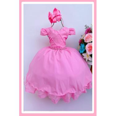 Imagem de Vestido Infantil Festa Luxo Rosa Chicletes Nervura
