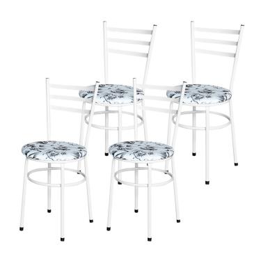 Imagem de 4 Cadeiras Para Cozinha Epoxi Branca Assento Floral Cor:floral Branco