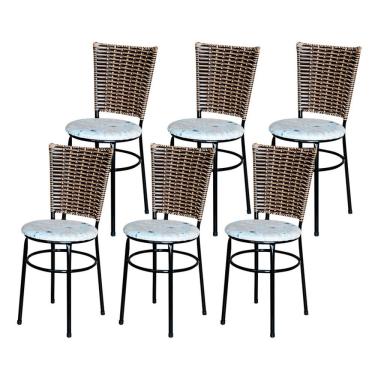 Imagem de 6 Cadeiras Para Mesa Preta Hawai Avelã Assento Floral Cor:floral Areia