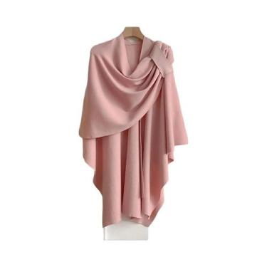 Imagem de Poncho Feminino De Caxemira Quente De Inverno Cor Sólida Dupla Face De