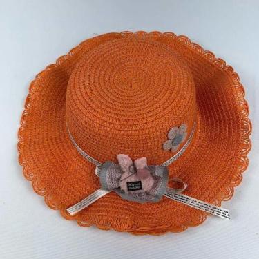 Imagem de Chapéu De Palha Sintética Infantil Moda Praia Com Coelhinho Com Elásti