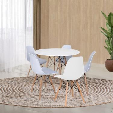 Imagem de Conjunto Mesa de Jantar 120cm Redonda com 05 Cadeiras Eiffel Branco