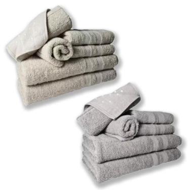 Imagem de Jogo De Toalhas 4 Banhos 4 Rostos 4 Grande Grossa Bege Cinza - TOALHAS