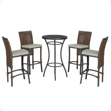 Imagem de Mesa Bistrô Com 4 Banquetas Roma Preta Corda Náutica 3 Trama Marrom