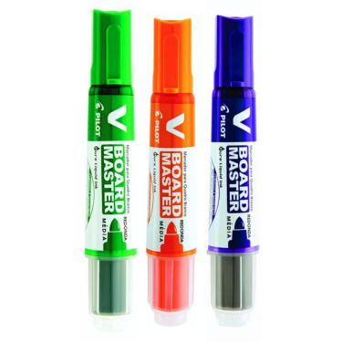 Imagem de Kit Colorido 3 Marcadores Quadro Branco Recarregável V-board Master Pilot