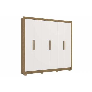 Imagem de Guarda Roupa Casal CB02M569 6 Portas de Bater 2 Gavetas MDF Nogueira-Branco Kappesberg