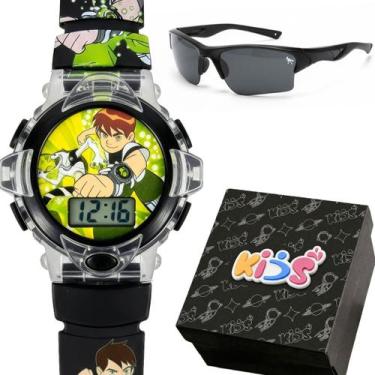 Imagem de relogio digital infantil led ben10 sol + oculos caixa criança data ver