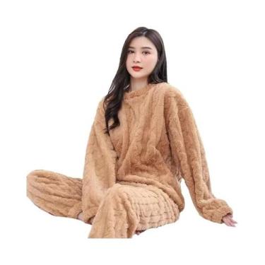 Imagem de Conjunto De Pijama De Veludo Coral Com Forro De Fleece Quente, Manga L