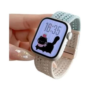 Imagem de Pulseira De Nylon Trançada Para Apple Watch, Bracelete Magnético Compa