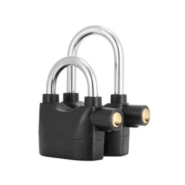 Imagem de Cadeado com Alarme Forma Estilo Curto e Longo Antifurto 110dB Preto OE