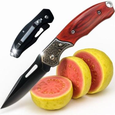 Imagem de Canivete Tropeiro Aço Afiado Cabo Madeira Ornamental Camping Vermelho 
