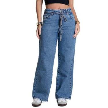 Imagem de Calça Jeans Sawary Wide Leg Petit - 282318 - Azul médio 46-Feminino