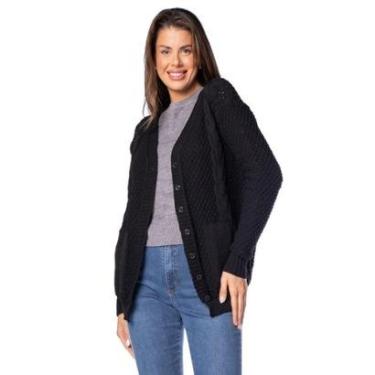 Imagem de Casaco Feminino Oliveira Malhas com Bolsos Preto-Feminino