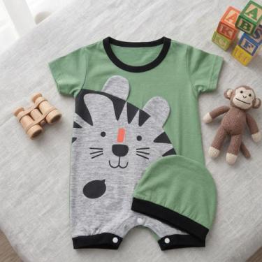Imagem de Romper Bebê Infantil Tigrinho Com Touca Roupa Menino - Sapekinha, Verd