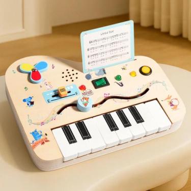 Imagem de Brinquedo De Piano Mini De Madeira Com Luz LED Para Crianças, Jogo Edu