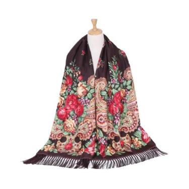Imagem de Xale Floral Vintage Feminino De Luxo Com Borlas Para Outono/Inverno - 