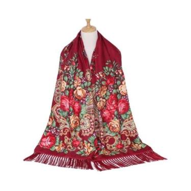 Imagem de Xale Floral Vintage Feminino De Luxo Com Borlas Para Outono/Inverno - 