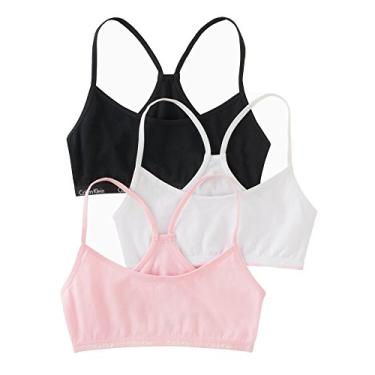 Imagem de Calvin Klein Sutiã cropped nadador para meninas grandes (pacote com 3), Rosa/preto, P