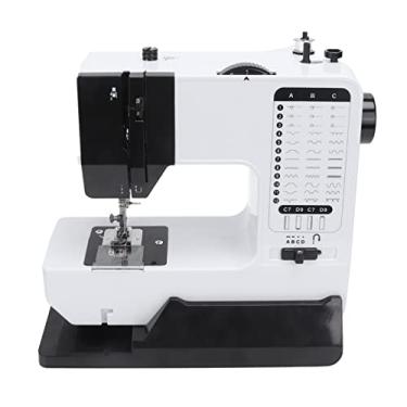 Imagem de Mini máquina de costura, máquina de costura portátil para iniciantes, kit de costura segura mini máquina de costura de mesa multifuncional de baixo ruído, ótimo presente para crianças, mulheres, casa e viagem, fácil de usar (Plugue EUA)