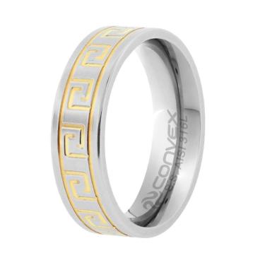 Imagem de Aliança de Namoro Greek 6.5mm com Filete Gold IPG em Baixo Relevo