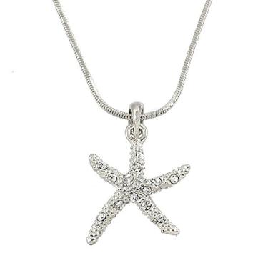 Imagem de Falari Colar com pingente de vida marinha strass cristal r dio altamente polido corrente de cobra de 43 cm, Cristal, Cristal