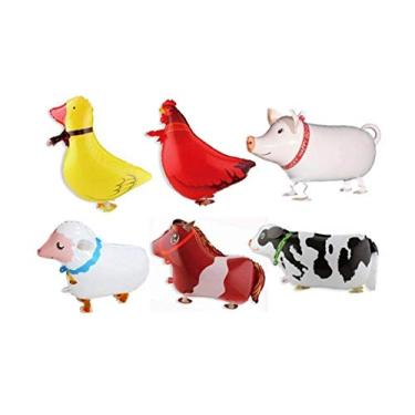 Imagem de Borang Pack of 6 Walking Animal Balloons Farm Animal Balloon Birthday Party BBQ Party Décor(Pony,Duck,Rooster,Cow,Pig,Sheep)