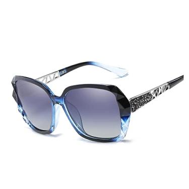 Imagem de Óculos de sol feminino Bestgift polarizador proteção UV armação azul cinza, Moldura azul cinza