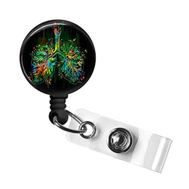 Imagem de Molinete de crachá de pulmão, suporte de crachá de identificação retrátil, molinete de terapia respiratória, clipe giratório de jacaré, 86,3 cm. Cabo de nylon, ID de crachá de enfermeira RN RN Médica MD, suporte de crachá, puxador de crachá de identificação