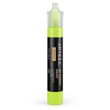 Imagem de Arteza Tinta de tecido 3D, amarelo fluorescente A201, tubo de 30 g, tinta têxtil segura para lavadora e secadora para roupas, acessórios, cerâmica, vidro e projetos DIY