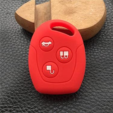 Imagem de YJADHU Capa de silicone para chave de carro Shell Fob 3 botões controle remoto, apto para Ford Focus Mondeo Festiva Fusion Suit Fiesta Ka, vermelho
