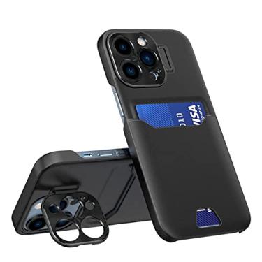 Imagem de Carteira com slot para cartão de luxo, capa de telefone para iPhone 14 Pro Max Plus 13 12 Mini câmera de proteção com suporte, capa preta, para iPhone 13 ProMax