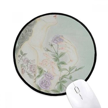 Imagem de Mouse pad roxo flor beleza pintura chinesa mesa escritório tapete redondo para computador