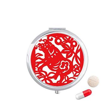 Imagem de Caixa de comprimidos com recorte de papel de porco animal do zodíaco da China, caixa de armazenamento de medicamentos dispensador de recipiente