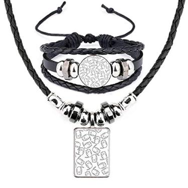 Imagem de Sorrindo Gato Simples Proteger Animal Colar Pulseira de Couro Conjunto de Joias