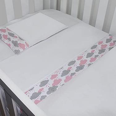 Imagem de Jogo de Lençol Mini Berço 03 Peças 100% Algodão - Chuva de Benção Rosa