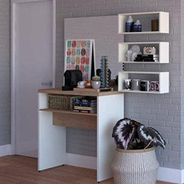 Imagem de Conjunto Balin 1 Aparador e 3 Nichos Bramov Móveis Branco e Branco/carvalho Mel