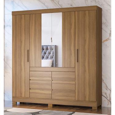 Imagem de Guarda Roupa Roupeiro Casal 66510 04 Portas 06 Gavetas c/ Espelho Cádis Amendola Touch Demóbile 