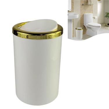 Imagem de Lixeira Basculante 8 Litros Redonda Cozinha Banheiro Branco Dourado - AMZ