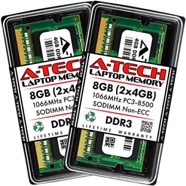 Imagem de A-Tech 8 GB (2 x 4 GB) DDR3 1066 MHz PC3-8500 Kit SODIMM | Módulos de atualização de memória não ECC sem buffer de 204 pinos