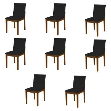 Imagem de Kit 8 Cadeiras De Jantar Luxo Pérola Estofadas Em Veludo Preto Base Ma