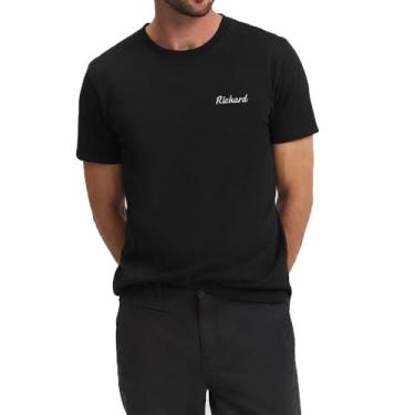 Imagem de Camisetas masculinas casuais nome Richard Gift bordado algodão premium confortável macio manga curta camisetas, Preto, P